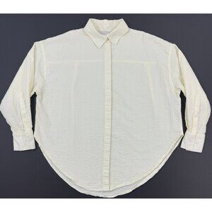 Daily Drills Womens Seersucker Shirt Long Sleeve Button Up Sz XS/S Oversize Boxy